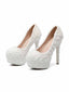 New white platform single shoes stiletto heels women's shoes lace flowers pearl wedding shoes  bridal shoes