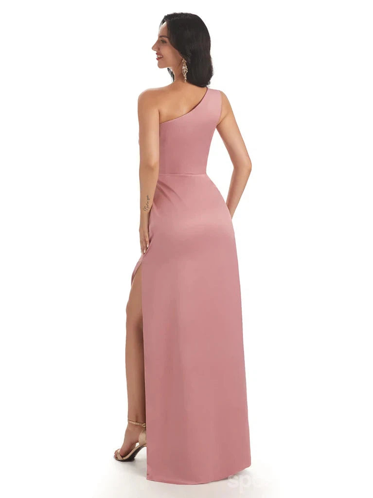 Sexy Pink Mermaid One Shoulder Cheap Long Bridesmaid Dresses Online,WG1243