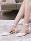 New shallow mouth lace pearl 5cm spot pointed white banquet wedding shoes