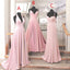 Mismatched Light Pink A-line V-neck Long Bridesmaid Dresses Gown Online,WG1126