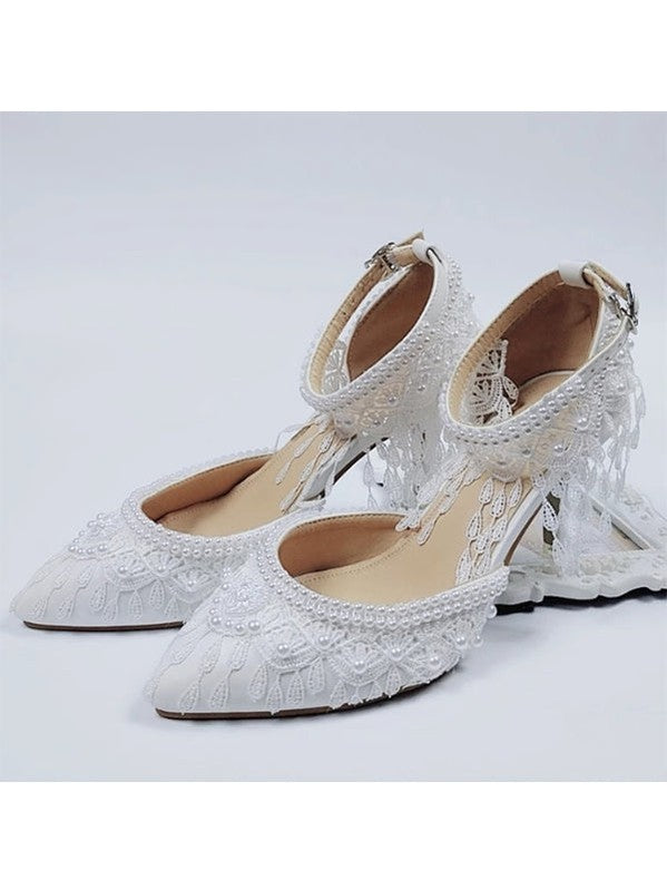 Women's Wedding Shoes Decorative Heel Wedding Heels Bridal Shoes With Beading