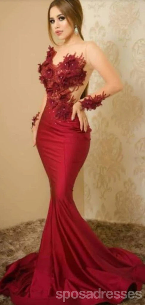 Sexy Red Mermaid Long Sleeves Maxi Long Party Prom Dresses Online,13336