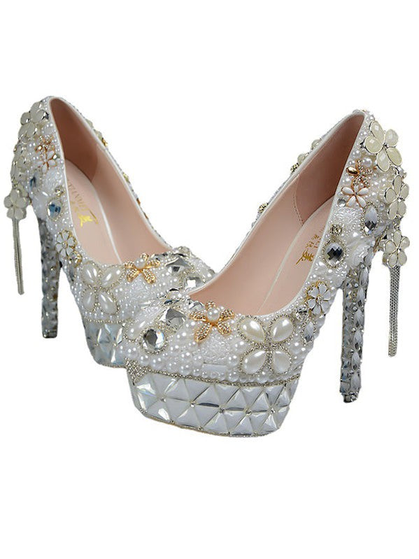 Women's Wedding Shoes Decorative Heel Wedding Heels Bridal Shoes With Beading