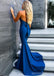 Sexy Blue V-neck Mermaid Backless Long Party Prom Dresses,Evening Dress,13356