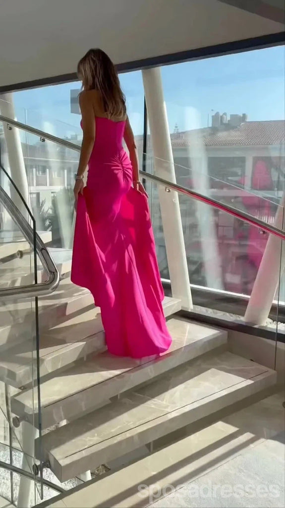 Sexy Hot Pink Mermaid Slit Maxi Long Party Prom Dresses,Evening Dress,13549