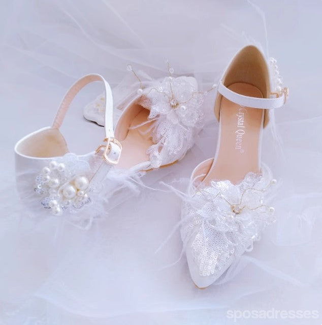 Women's Wedding Shoes Decorative Heel Wedding Heels Bridal Shoes With Beading