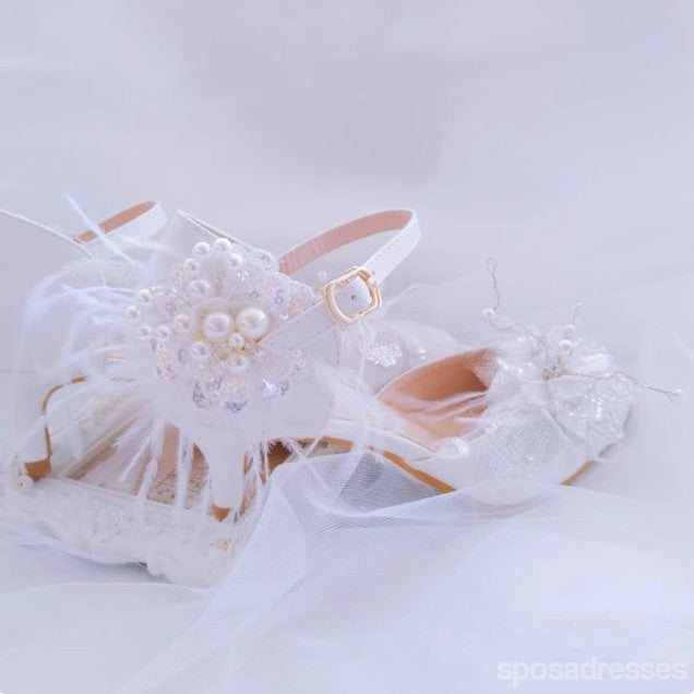 Women's Wedding Shoes Decorative Heel Wedding Heels Bridal Shoes With Beading