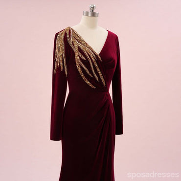 Elegant Mermaid Dark Red V-neck Maxi Long Party Prom Dresses,Evening Dress,13523
