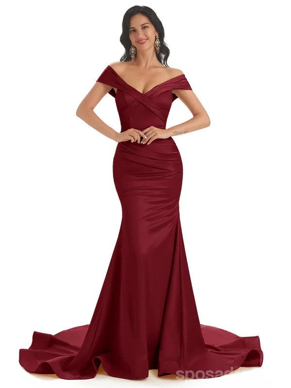 Burgundy Off Shoulder Mermaid Sexy Cheap Bridesmaid Dresses, WG1016