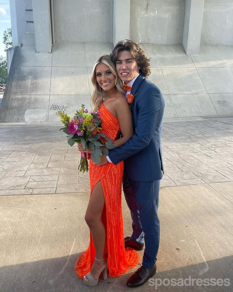 Sexy Orange Mermaid One Shoulder Maxi Long Party Prom Dresses Ideas,Evening Gowns,13627