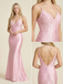 Ethereal Blush Satin Slip Prom Dress Floral Lace Appliqué V-Neck Gown, 26009