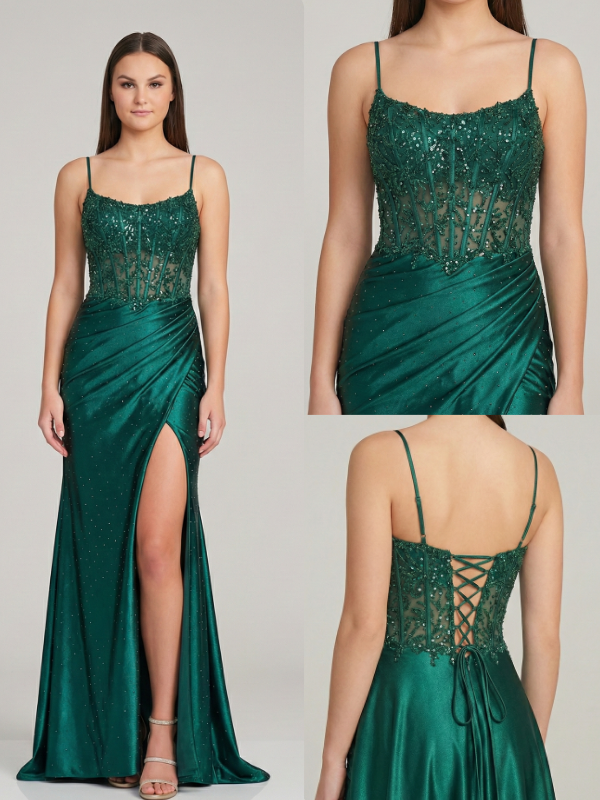 Emerald Green Sequin Prom Dress