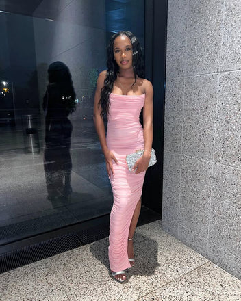 Sexy Pink Mermaid Side Slit Long Party Prom Dresses Ideas,Evening Gowns,13825