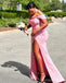 Sexy Pink Mermaid Off Shoulder Side Slit Maxi Long Wedding Guest Bridesmaid Dresses,WG1722