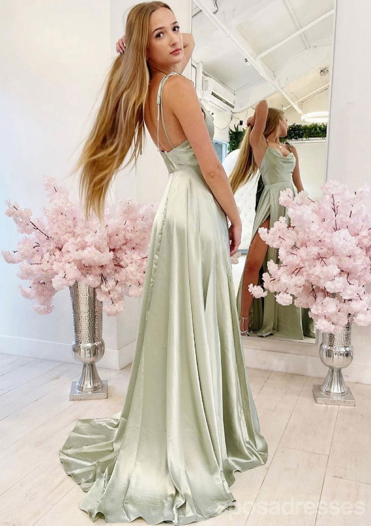 Popular Sage Green A-line Spaghetti Straps Maxi Long Party Prom Dresses,Evening Dress,13405