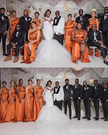 Mismatched Mermaid Burnt Orange Maxi Long Bridesmaid Dresses For Wedding,WG1780