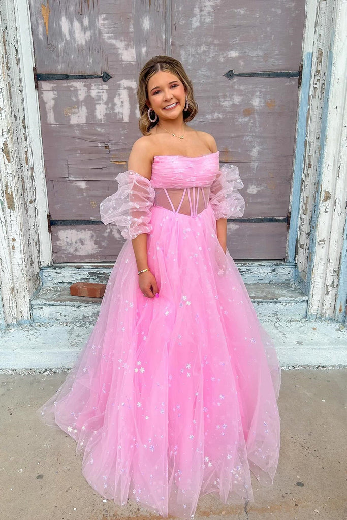 Cute Pink A-line Off Shoulder Maxi Long Party Prom Dresses,Evening Gowns,13553