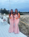 Mismatched Pink Mermaid Spaghetti Straps Maxi Long Bridesmaid Dresses,Party Dress, WG1897