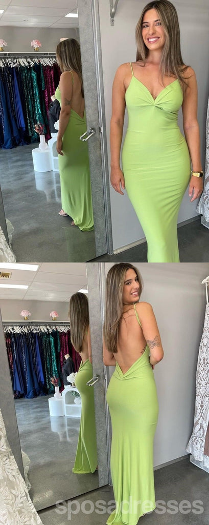 Sexy Green Spaghetti Straps Backless Maxi Long Party Prom Dresses,Evening Dress,13343