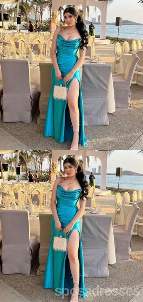 Sexy Blue Mermaid Side Slit Maxi Long Bridesmaid Dresses For Wedding Party,WG1840