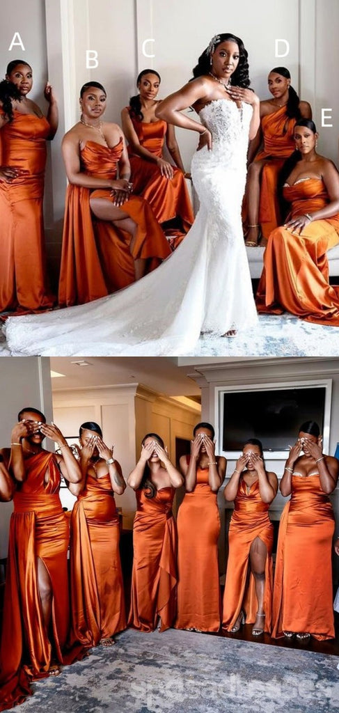 Mismatched Burnt Orange Mermaid Maxi Long Bridesmaid Dresses For Wedding Party,WG1833