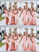 Sexy Pink Mermaid Spaghetti Straps V-neck Maxi Long Bridesmaid Dresses,WG1796
