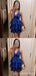 Sexy Blue A-line Spaghetti Straps V-neck Mini Short Prom Homecoming Dresses,CM986