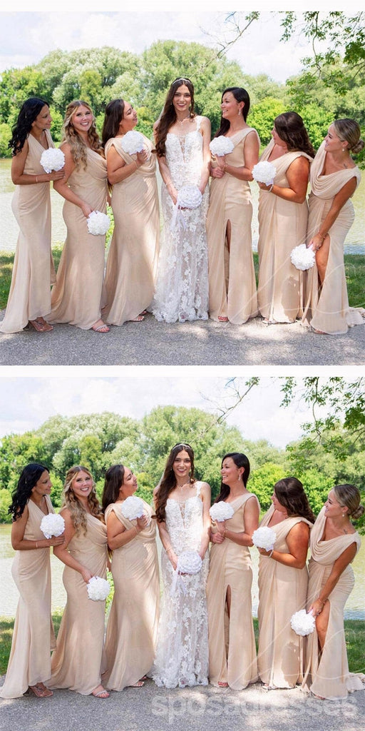 Sexy Sheath Side Slit Maxi Long Wedding Guest Bridesmaid Dresses,WG1730
