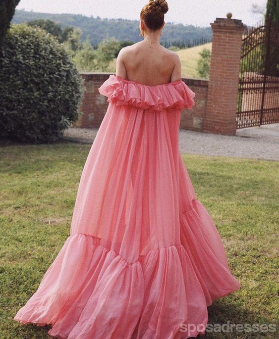 Elegant Pink A-line Off Shoulder Maxi Long Party Prom Dresses Online,13312
