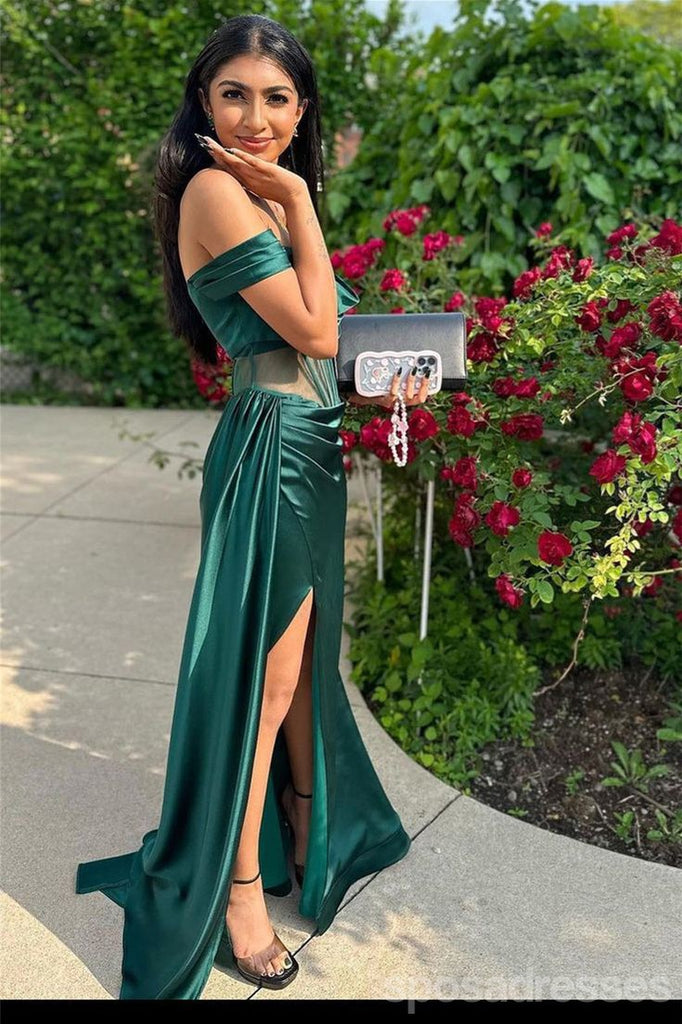 Sexy Green Mermaid Off Shoulder Side Slit Maxi Long Party Prom Dresses,13331
