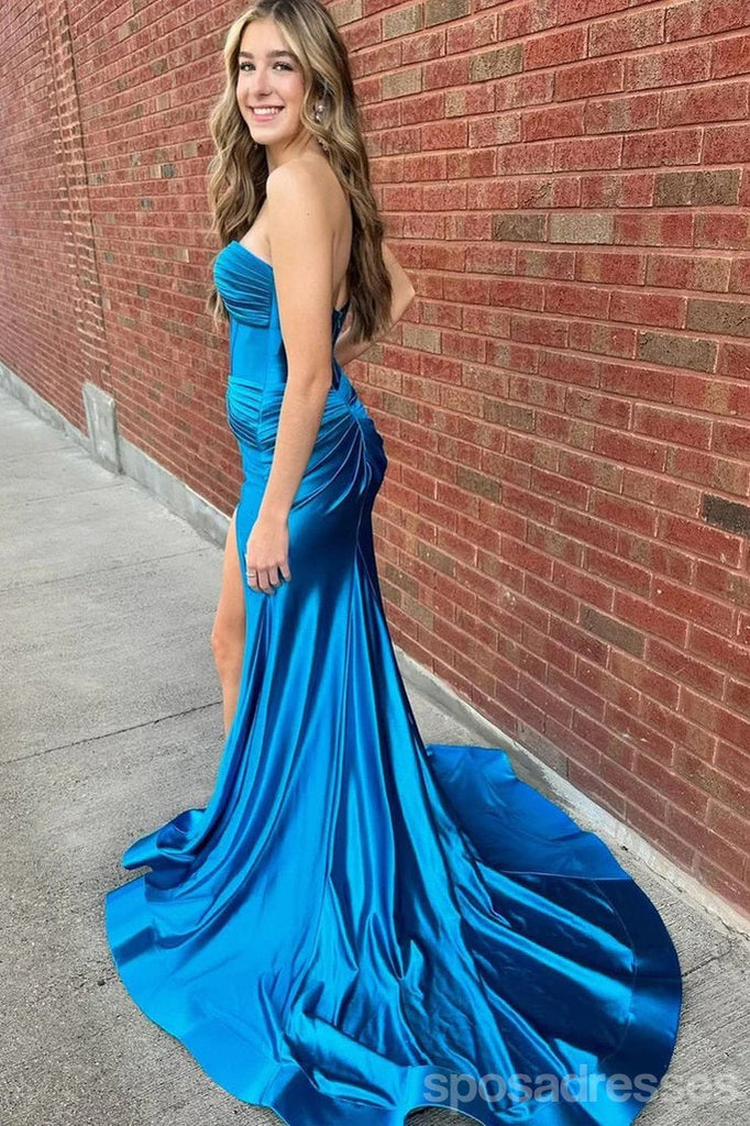 Sexy Blue Mermaid Side Slit Maxi Long Party Prom Dresses,Evening Dress,13406