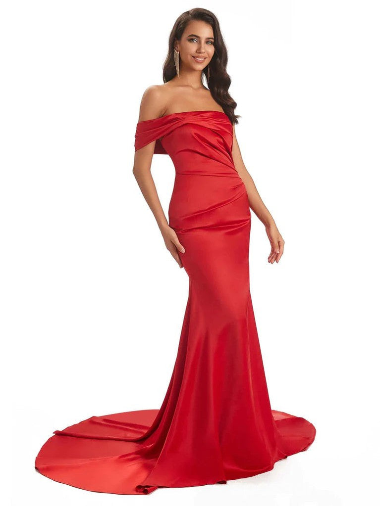 Charming Watermelon Red Mermaid One Shoulder Long Bridesmaid Dresses,WG1454