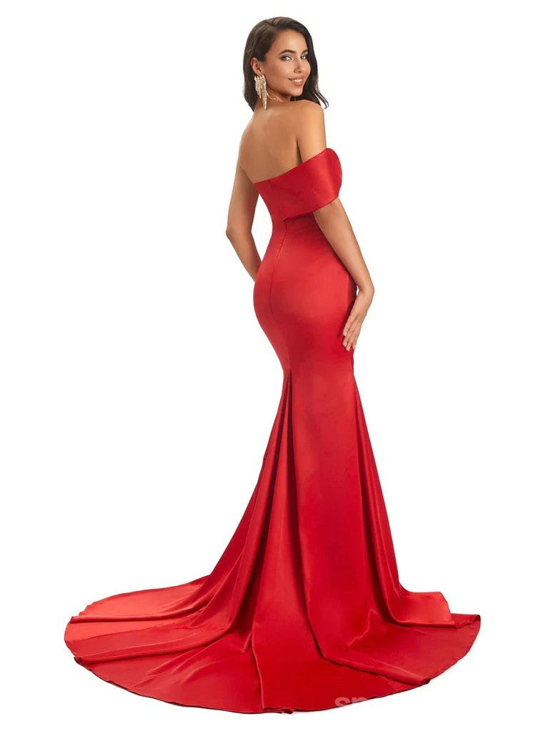 Charming Watermelon Red Mermaid One Shoulder Long Bridesmaid Dresses,WG1454