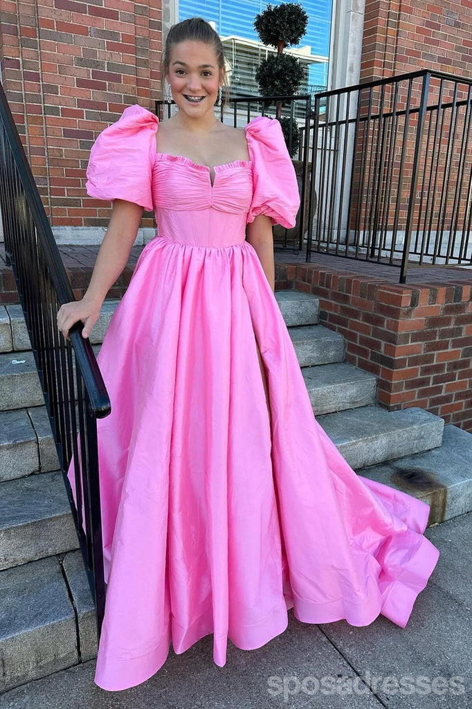 Pretty Pink A-line Short Sleeves Maxi Long Party Prom Dresses,Evening Gowns,13587