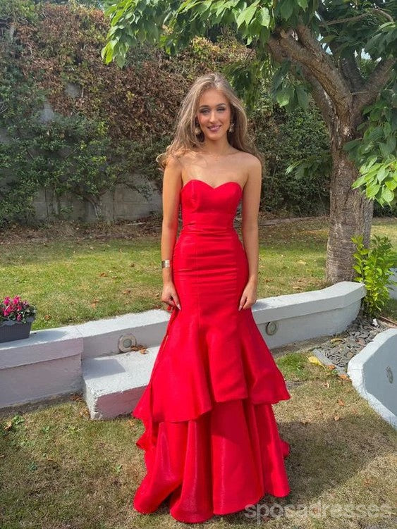 Elegant Red Mermaid Sweetheart Strapless Long Party Prom Dresses,Evening Dress,13362