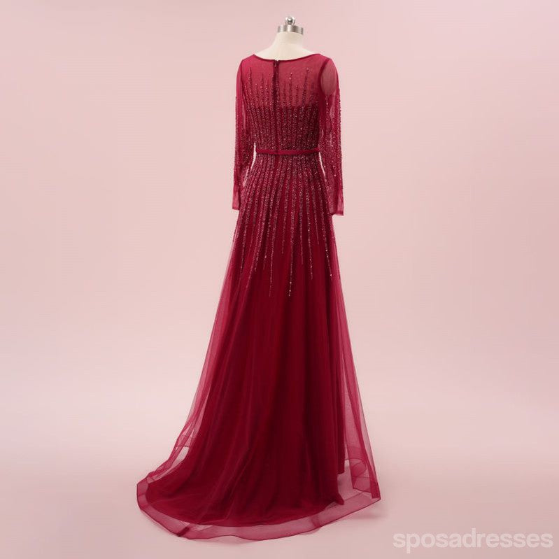 Elegant Burgundy A-line Jewel Maxi Long Party Prom Dresses,Evening Dress,13524