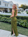 Olive Green Asymmetrical Ruched Bridesmaid Dress with Slit BD26003