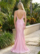 Ethereal Blush Satin Slip Prom Dress Floral Lace Appliqué V-Neck Gown, 26009