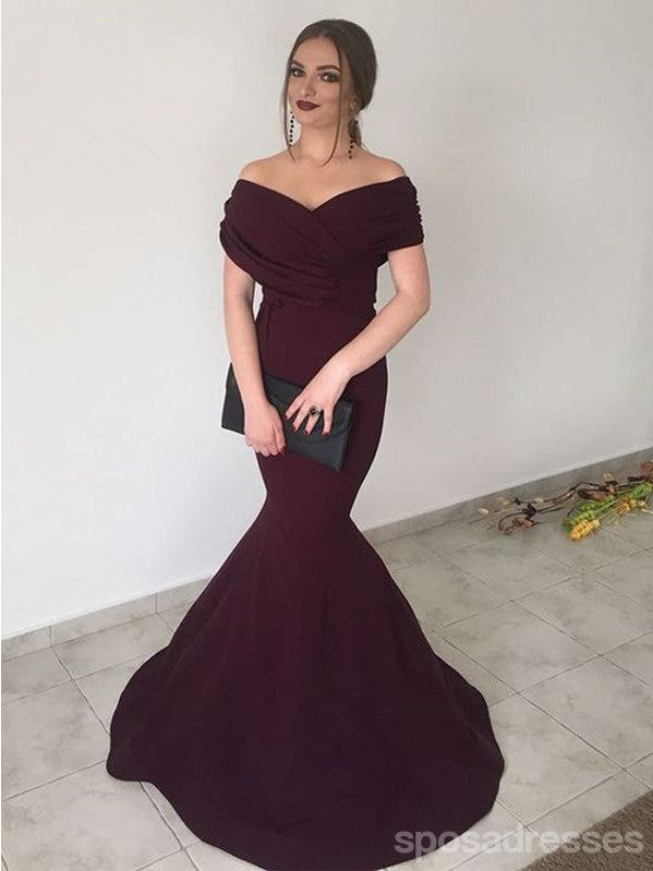 Sexy Burgundy Mermaid Off Shoulder Maxi Long Party Prom Dresses Online,13326