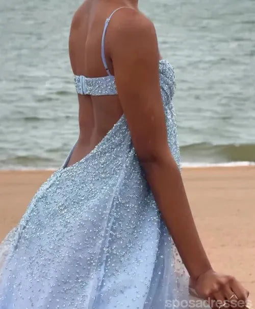 Sexy Blue A-line Spaghetti Straps Long Party Prom Dresses To Impress,Evening Gowns,13920