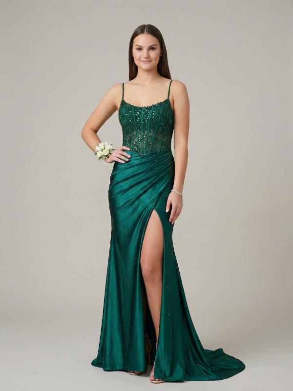 Emerald Green Sequin Prom Dress