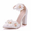 Women's Wedding Shoes Beautiful White Flower Wedding Shoes, Thick Heel Pointed Toe High Heels