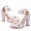 Women's Wedding Shoes Beautiful White Flower Wedding Shoes, Thick Heel Pointed Toe High Heels