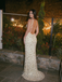 Ivory Gold Sequin Plunge Open Back High Slit Prom Dress, 26023