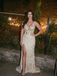 Ivory Gold Sequin Plunge Open Back High Slit Prom Dress, 26023