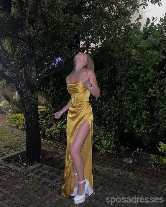 marigold prom dress Crystals Marigold Long Sleeves Trumpet Prom Dress