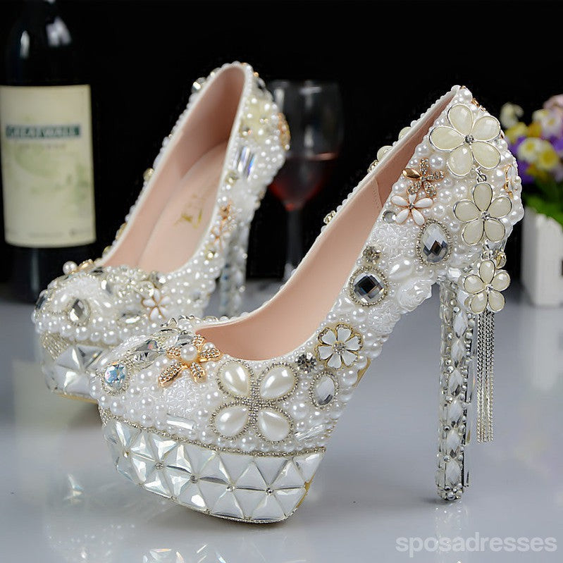 Women's Wedding Shoes Decorative Heel Wedding Heels Bridal Shoes With Beading