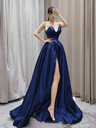 Gorgeous Blue A-line V-neck Long Party Prom Dresses Ideas,Evening Gowns,13900