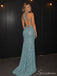 Dusty Blue Sequin Halter Keyhole High Slit Long Maxi Dress PD26028