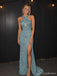 Dusty Blue Sequin Halter Keyhole High Slit Long Maxi Dress PD26028